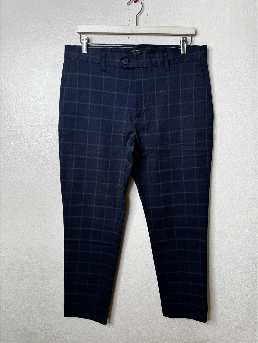 Banana Republic Mens 33x30 Slim Tapered Fit Navy Plaid Dress Pants NWT